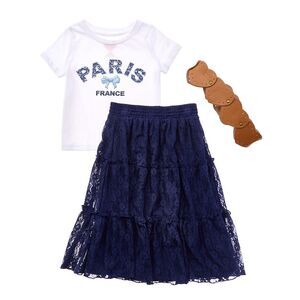 Freestyle Girls 3Pc Paris Lace Maxi Skirt Set, White